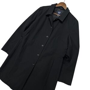 Vintgae 00s GAP Trench Coat Womens XL Black Nylon Spandex Casual Stretch